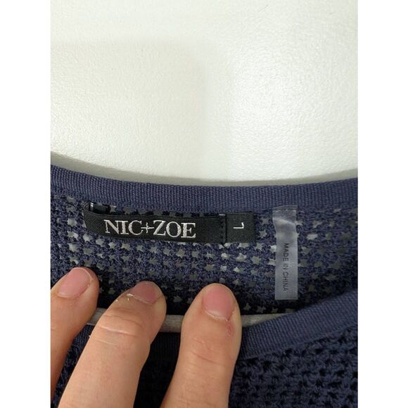 Nic + Zoe Blueprint Blue Sheer Lace Pullover Sweater‎ women's large navy blue - Picture 5 of 9